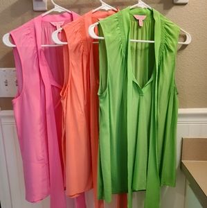 Lilly Pulitzer Silk Dahlia Top Lot of 3  Medium